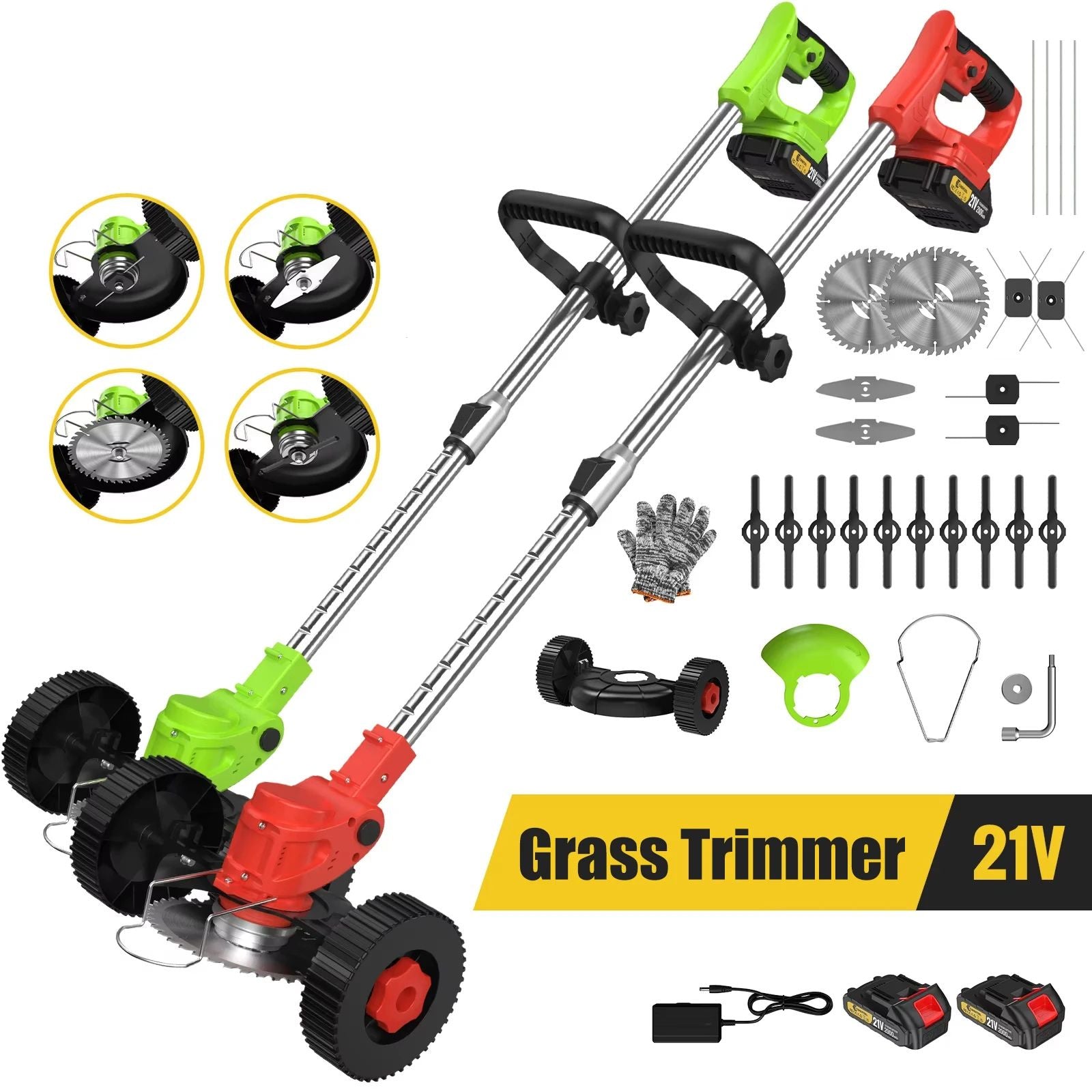 Cordless Electric Grass Trimmer with 21V Dual Batteries