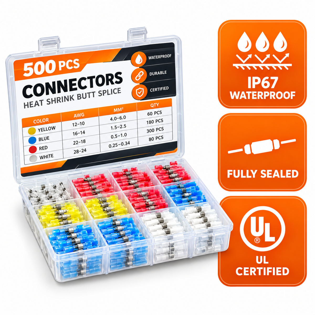 500-Piece Waterproof Heat Shrink Wire Connector Kit