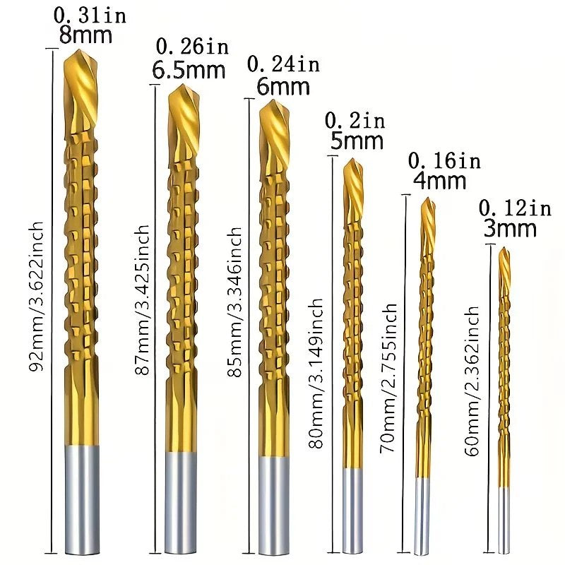 Six drill bit sizes